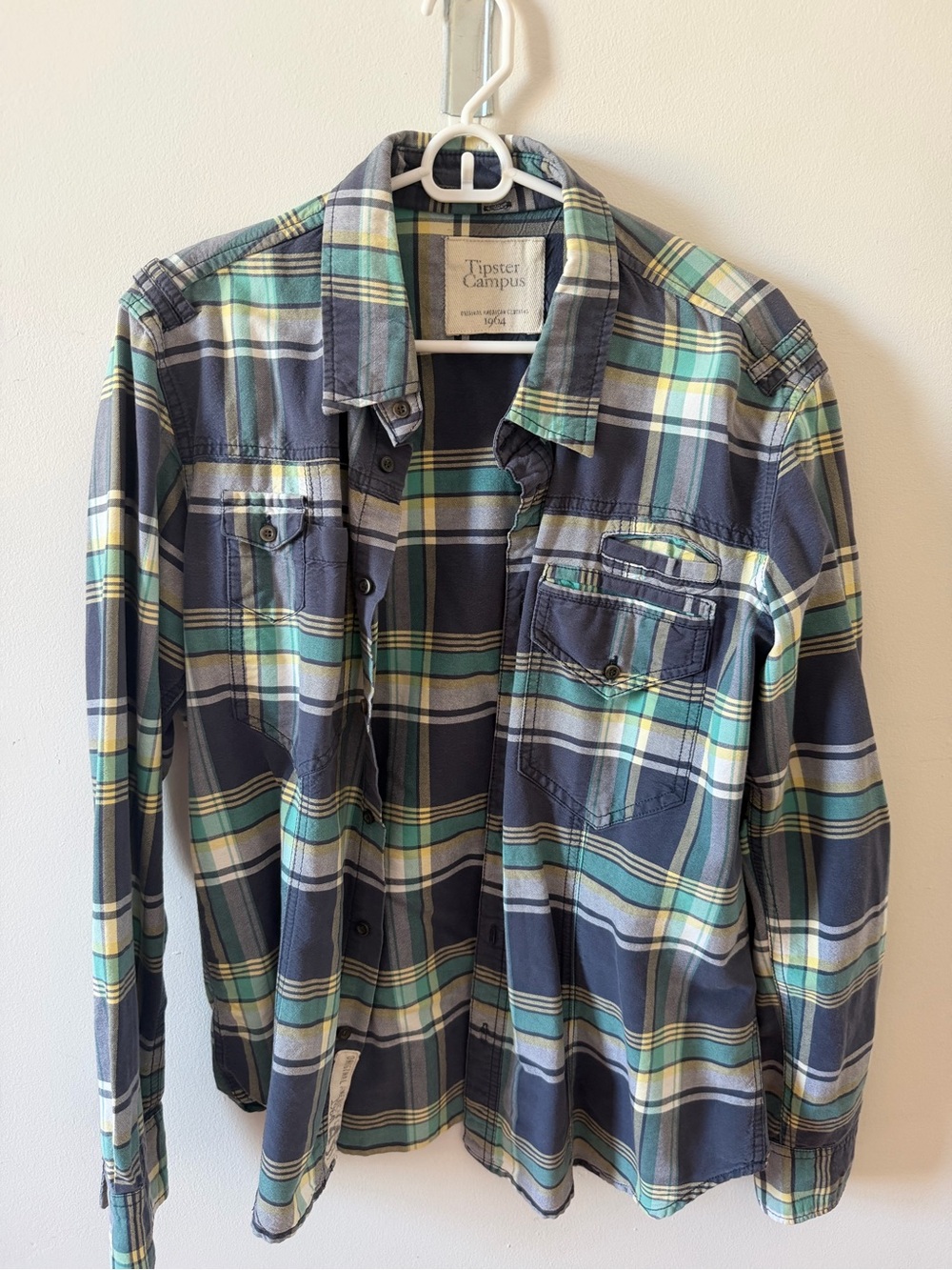 Tipster Campus Unisex Blue & Green Plaid Button-Down Shirt